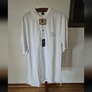 John Deere 300 Series Shirt Mens Large White Cotton Polo Short Sleeves NWT